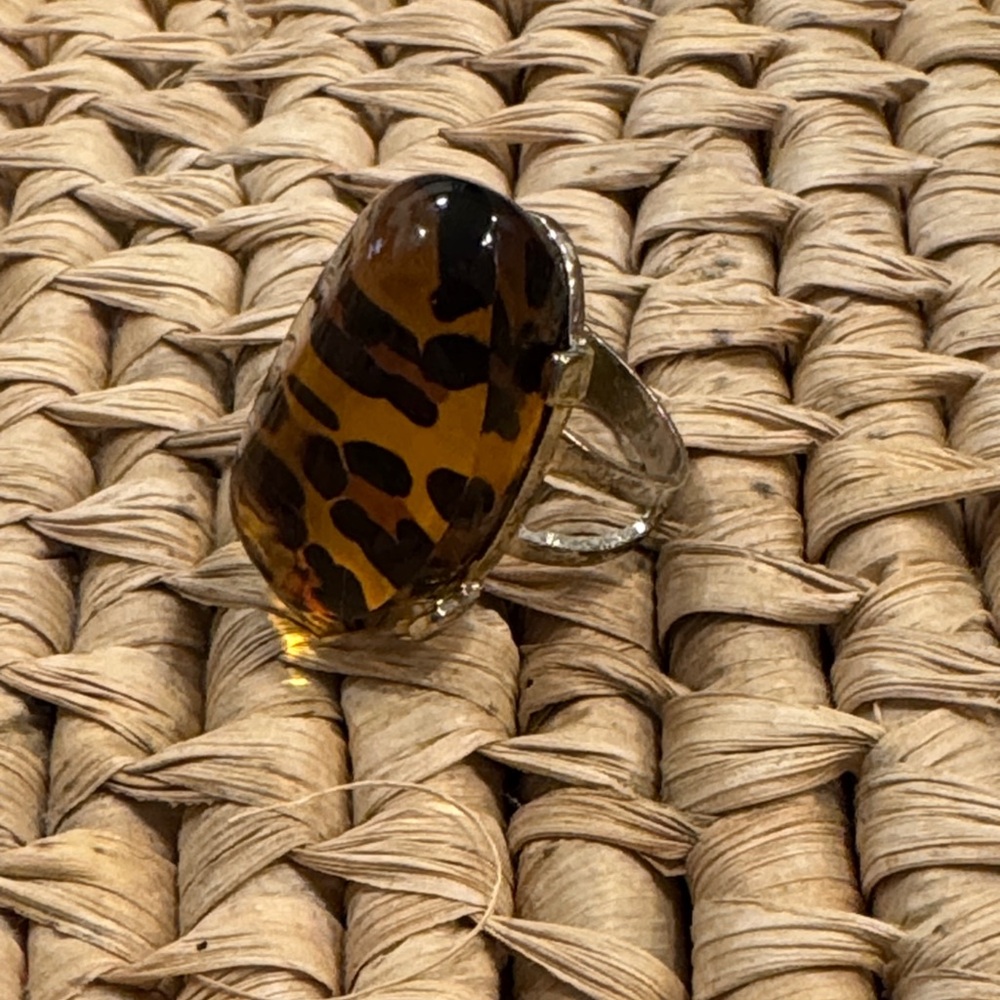 Vintage large Lucite Leopard Print Ring